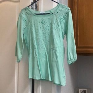 Mint green top with front detail. Size small. 3/4 length sleeves.